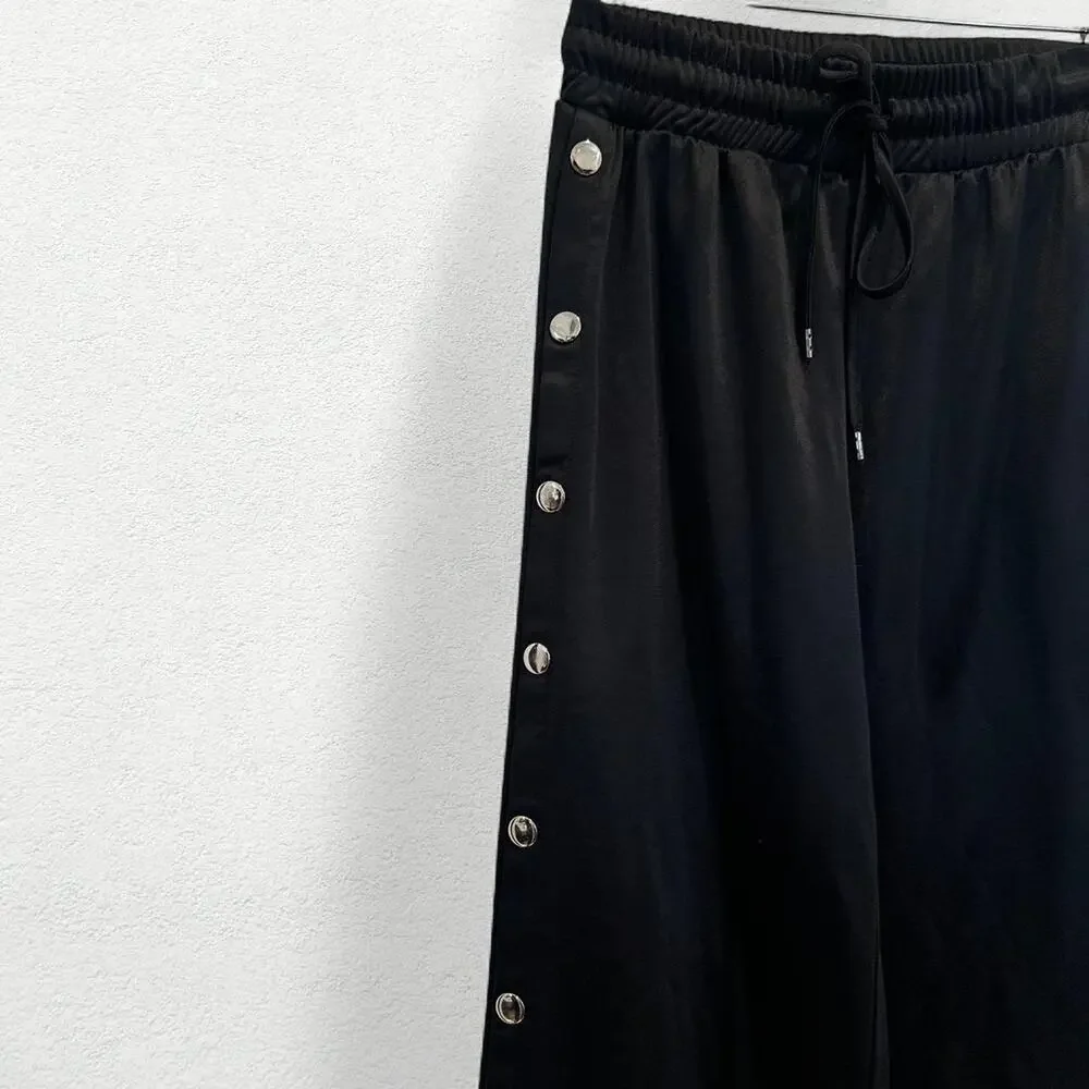 Snap On Snap Off Track Pants in Black with Silver Buttons - Picture 2 of 8